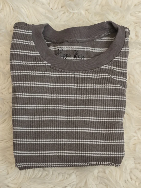 Hippie Rose Striped Crewneck Crop Tees- Set Of 2 - Picture 5 of 7